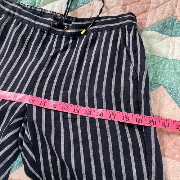 Ellen Tracy Linen Pants Womens S Blue Stripe Cropped Coastal Drawstring Boho - Picture 8 of 10